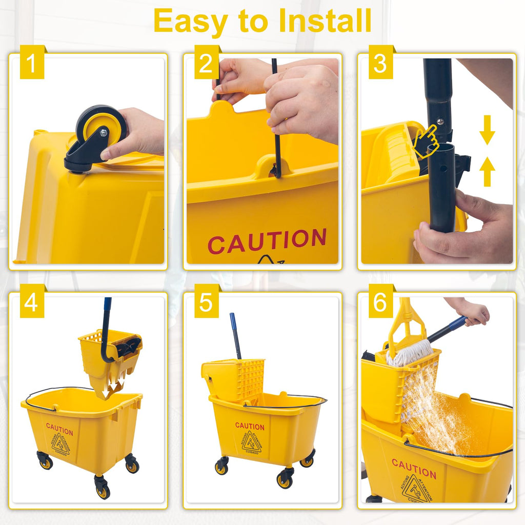 35 Quart Mop Bucket with Side Press Wringer on Wheels Y471675