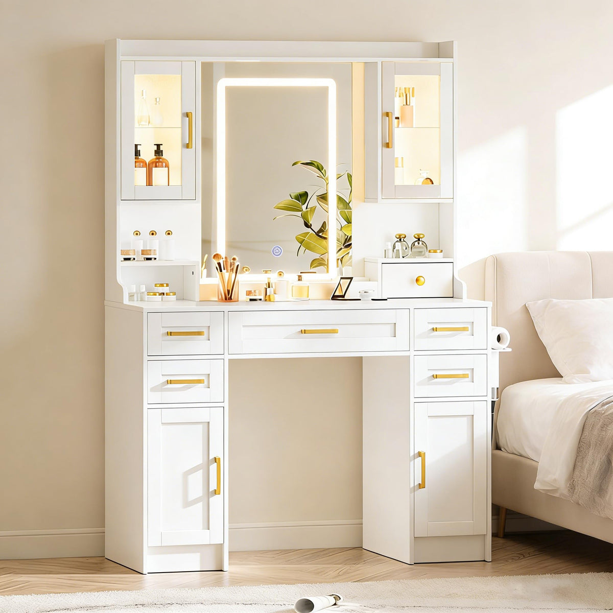 Vanity Desk with Mirror and LED Lights X7671