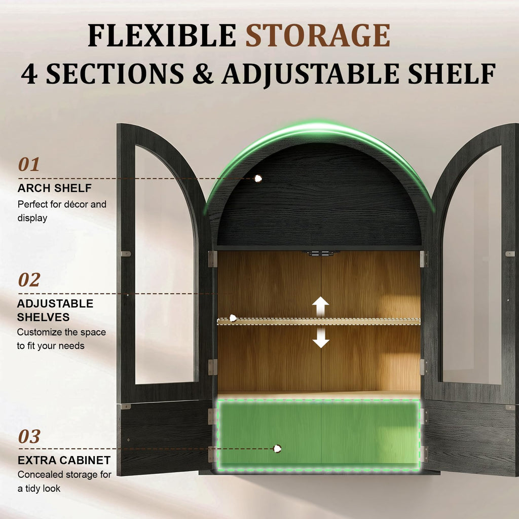 Black Arched Wall Mounted Cabinet with Glass Doors L58476