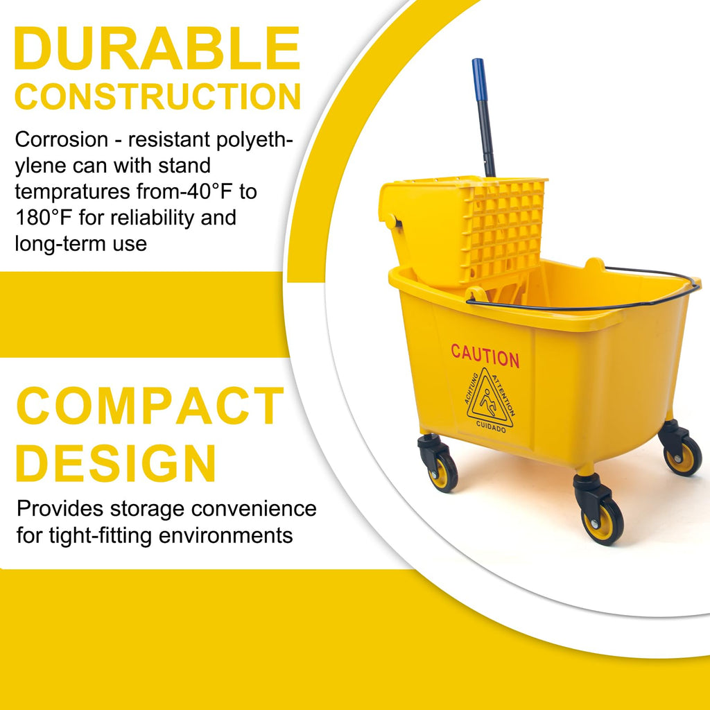 35 Quart Mop Bucket with Side Press Wringer on Wheels Y471675