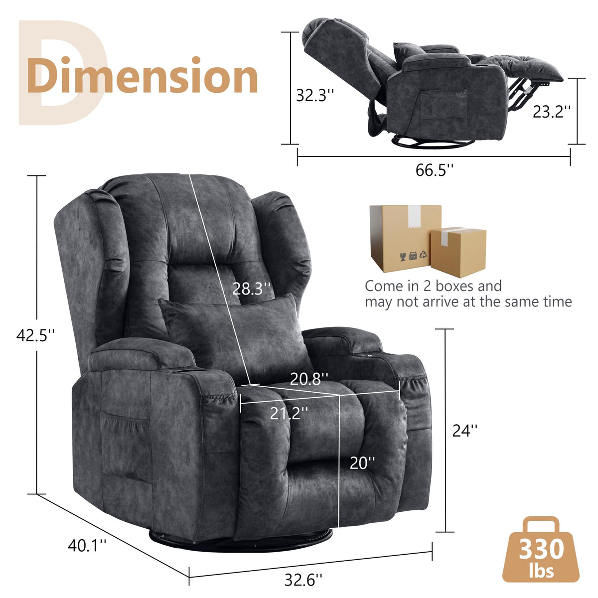 Manual Swivel Rocker Recliner Chair Velvet Grey U143