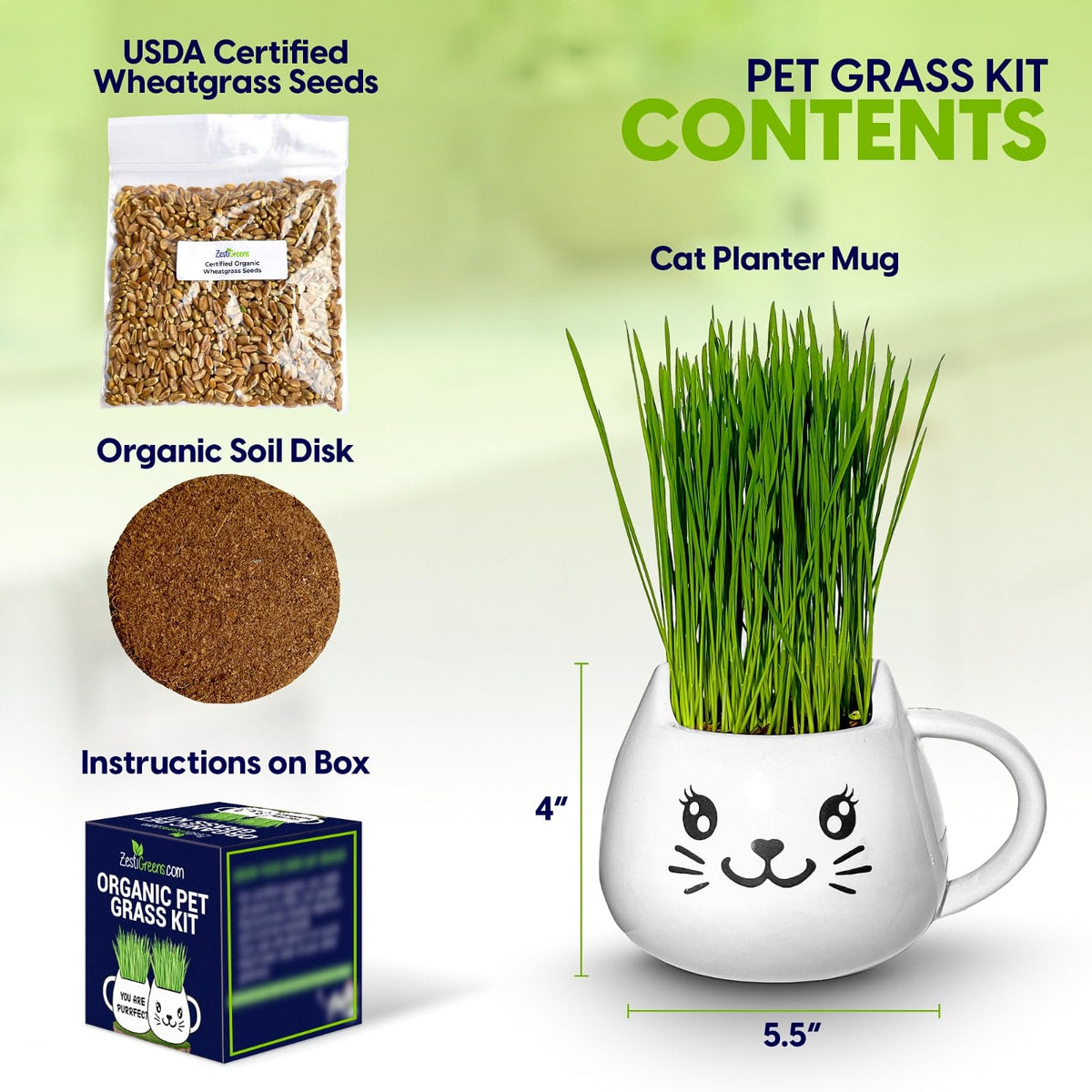 Cat Grass Growing Kit with Seeds, Soil & Ceramic Planter X414