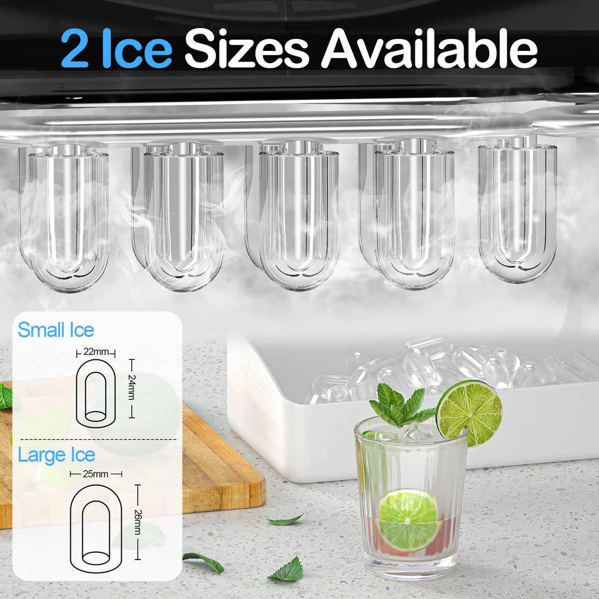 Black Countertop Ice Maker with Scoop and Basket U3606