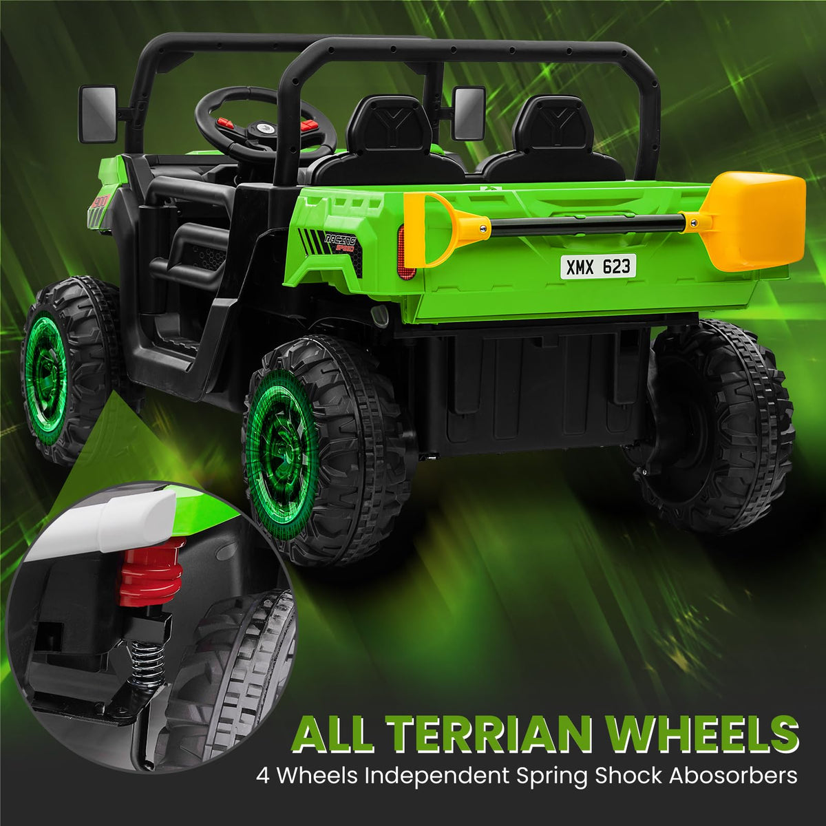 24V 4WD Ride on Truck Car with Dump Bed, 2 Seaters, Remote Control, Green N2511