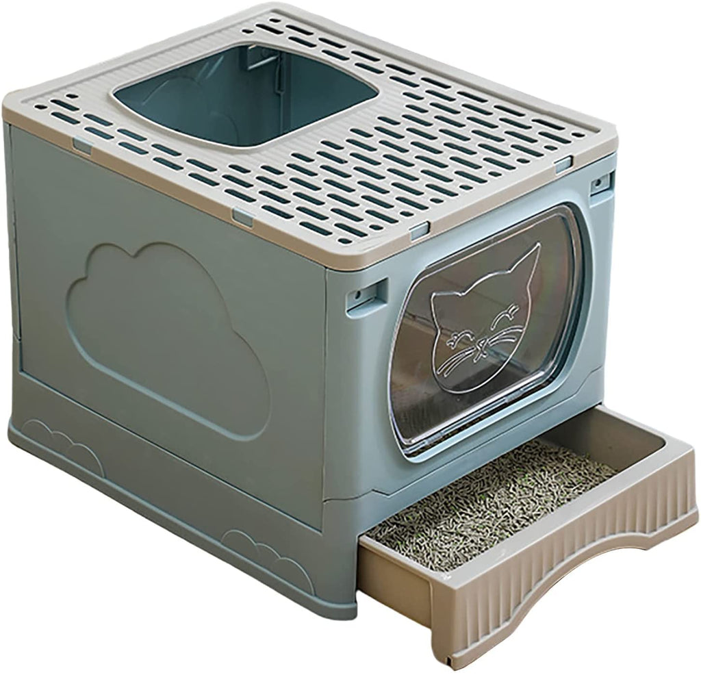Foldable Top Entry Cat Litter Box with Lid and Scoop V470