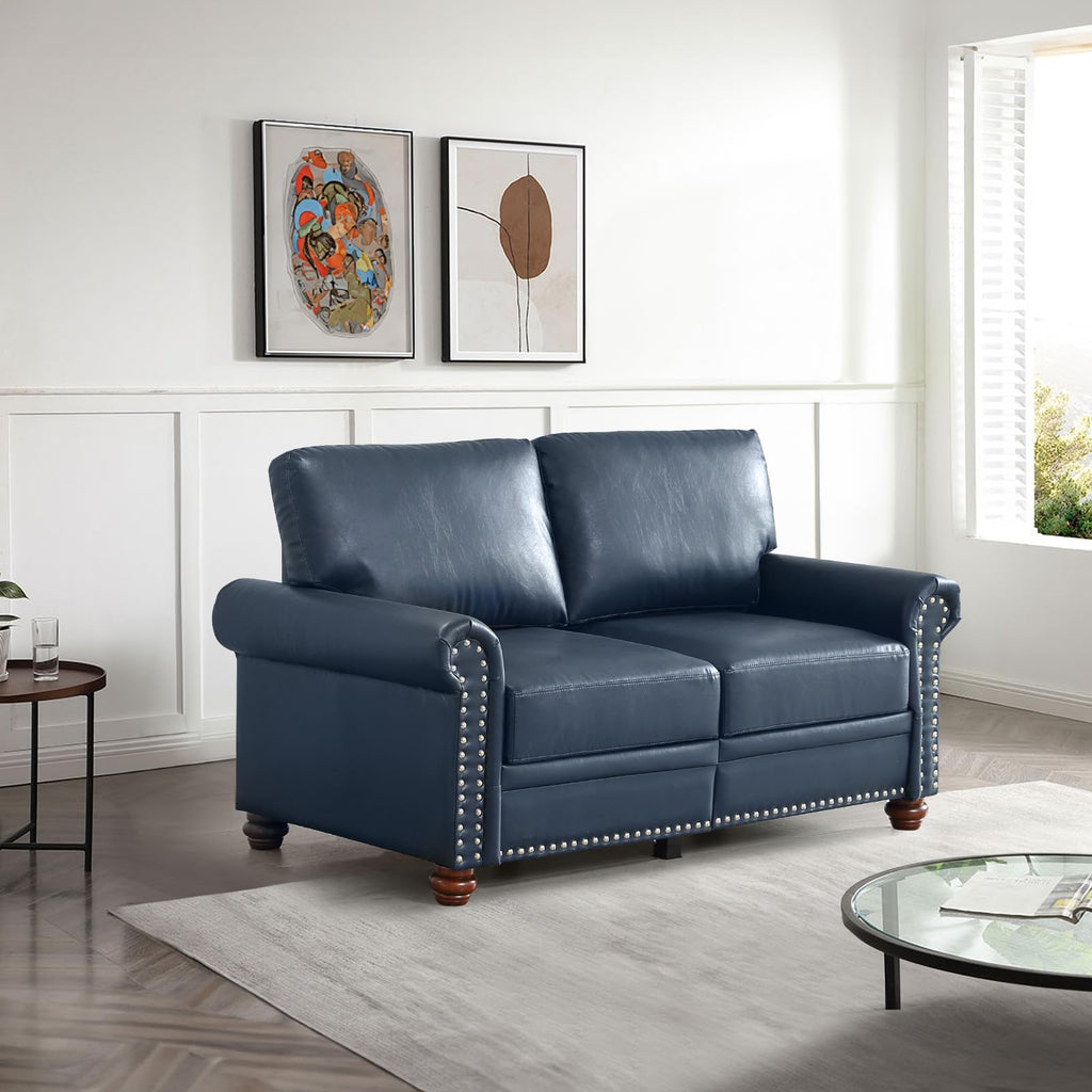 Navy Blue PU Leather Storage Loveseat Sofa C431