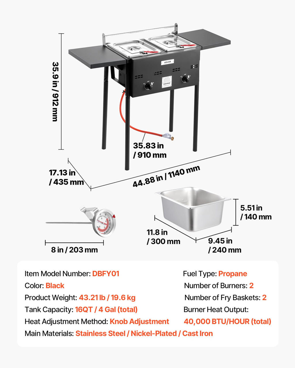 16 Qt Stainless Steel Double Burner Propane Fryer C94248