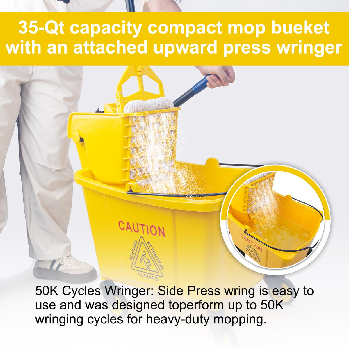 35 Quart Mop Bucket with Side Press Wringer on Wheels Y471675