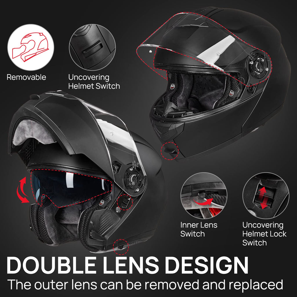 Matte Black Large Modular Full Face Motorcycle Helmet G819313