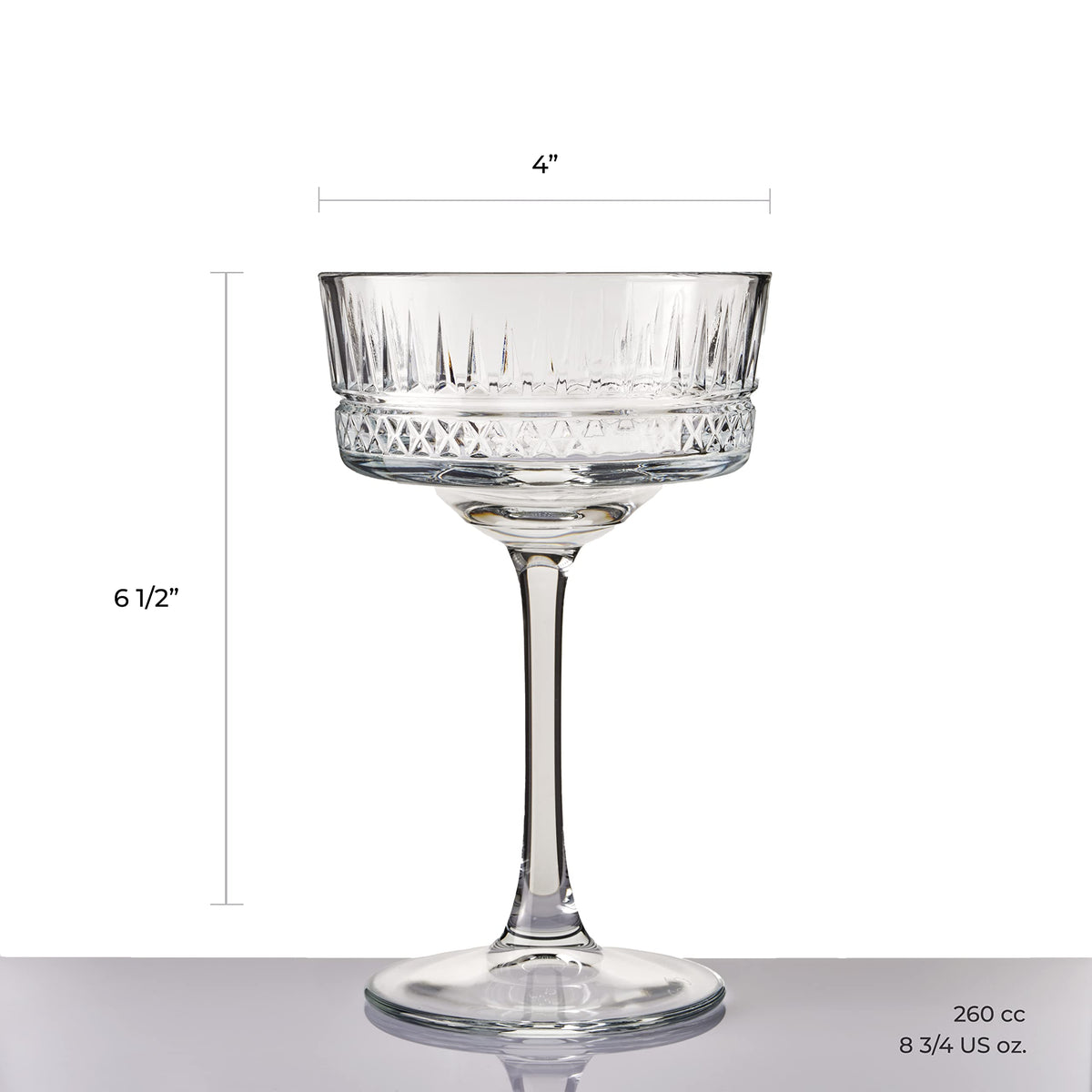 Vintage Coupe Glasses Set Of 6 Long Stem Glassware 8.8 oz D384