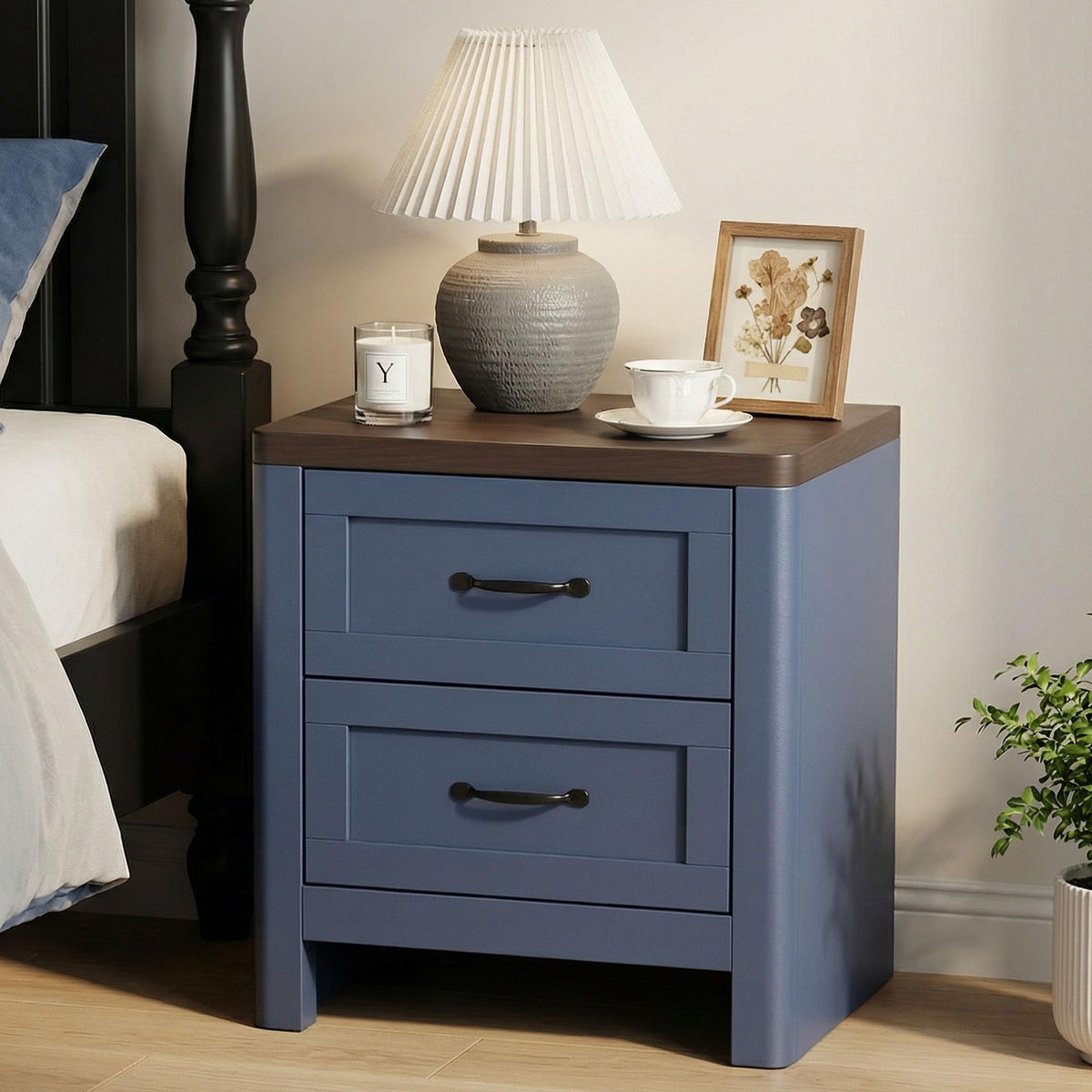 Blue Set of 2 2 Drawer Nightstand T303792