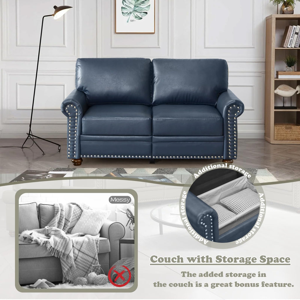 Navy Blue PU Leather Storage Loveseat Sofa C431