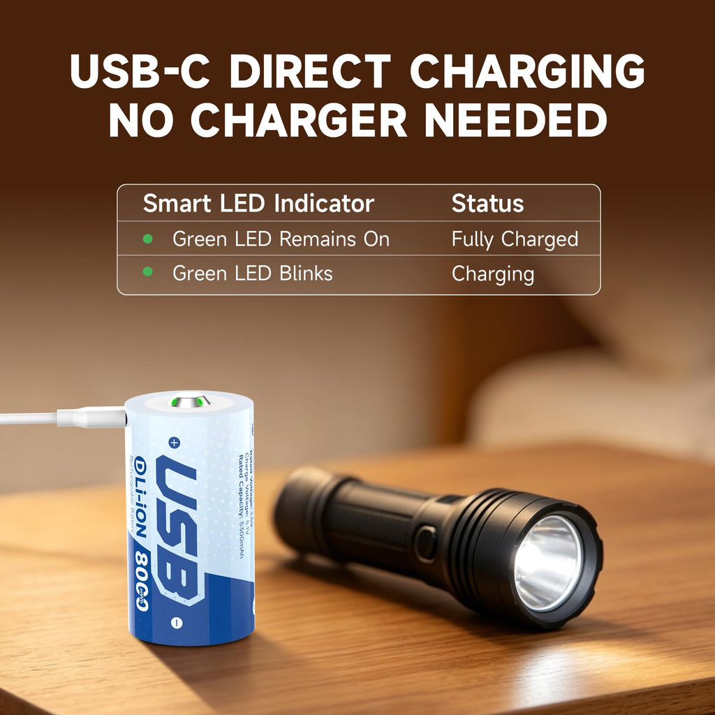 Rechargeable Lithium D Batteries 4 Pack N399