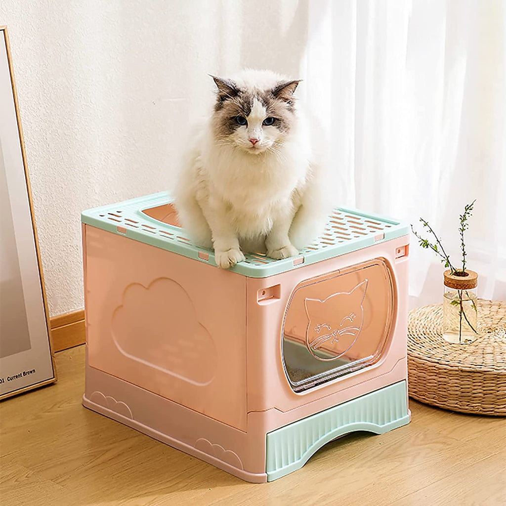 Foldable Top Entry Cat Litter Box with Lid and Scoop V470