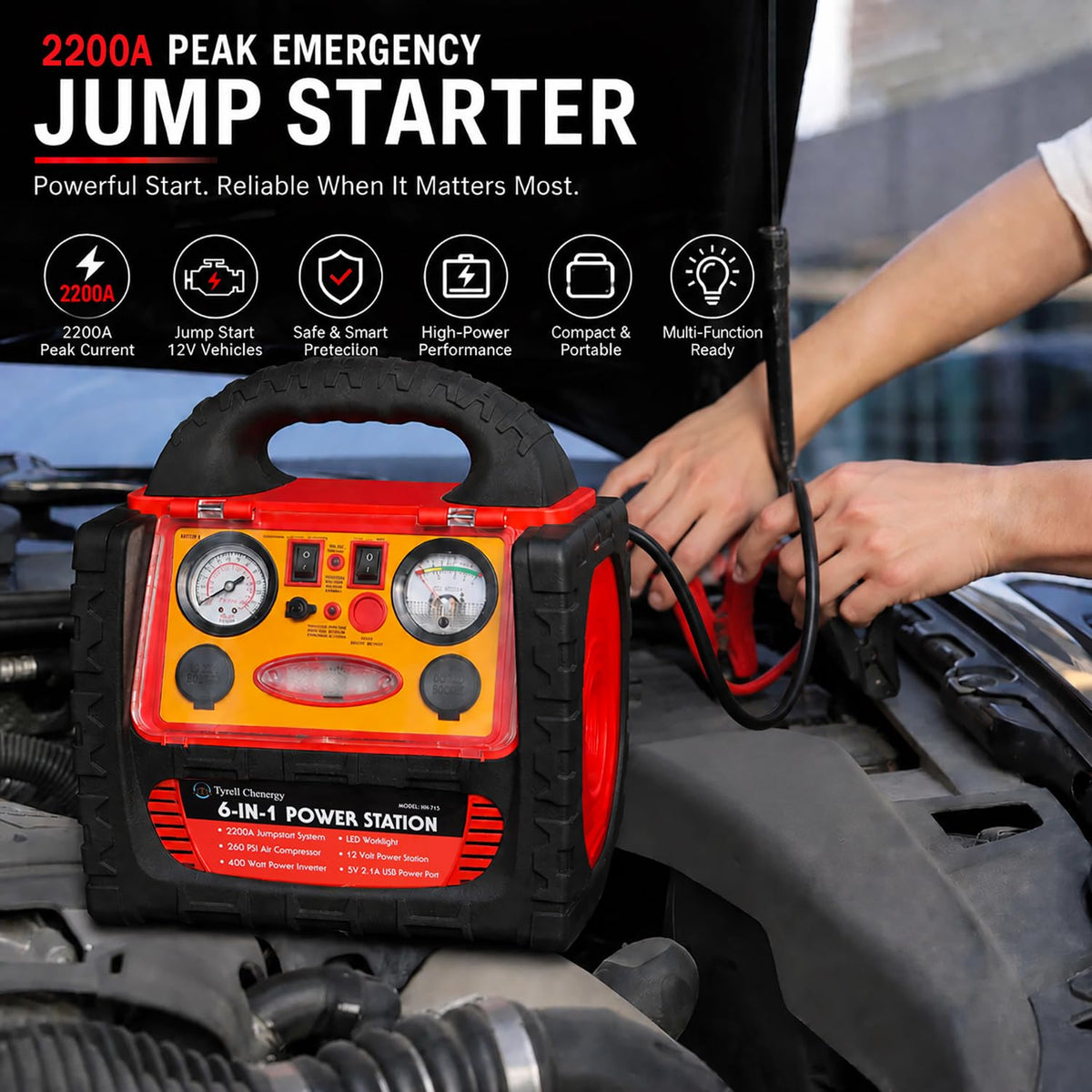 2200 Amp Car Jump Starter with Air Compressor E537
