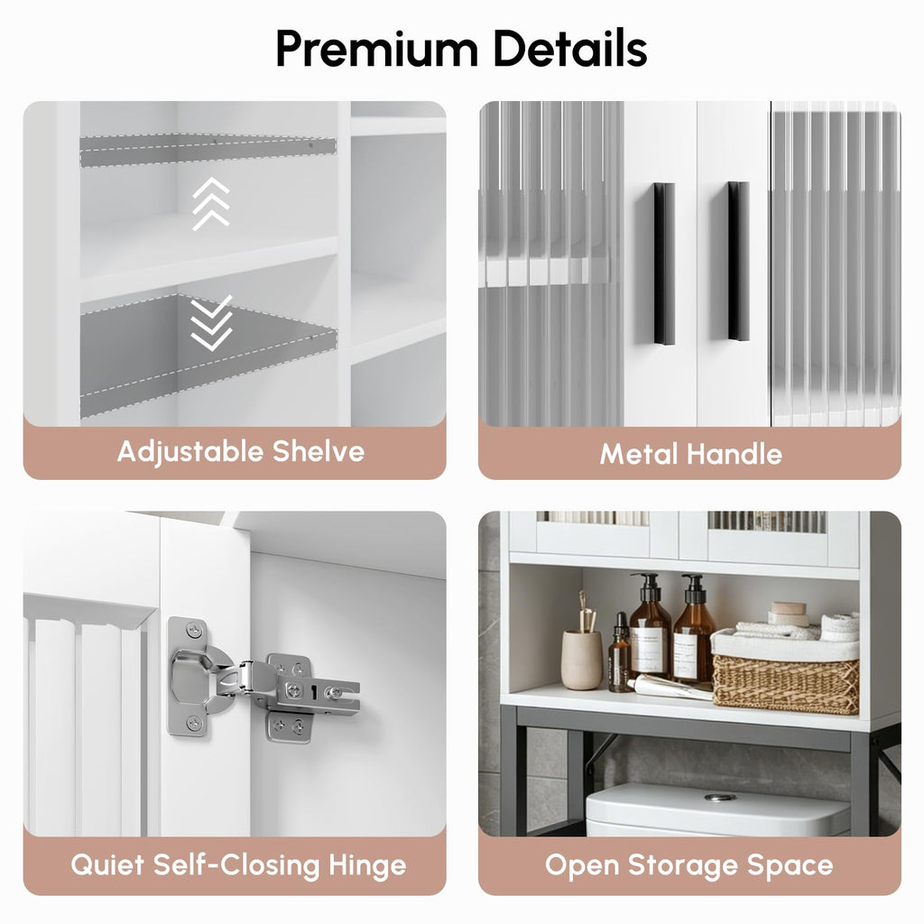 White Over The Toilet Storage Cabinet with Glass Doors T355