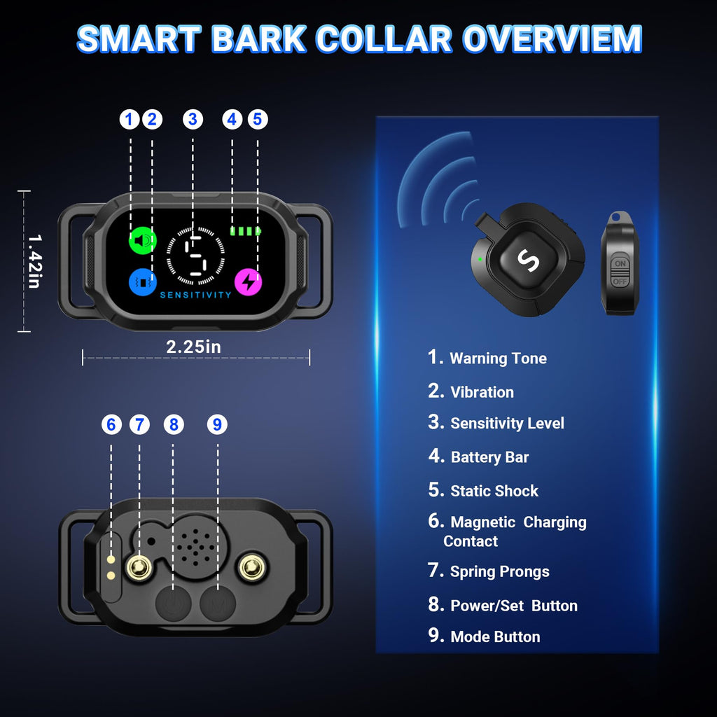 Dog Bark Collar with Remote Control, 2-in-1 Automatic & Manual Training Collar J398
