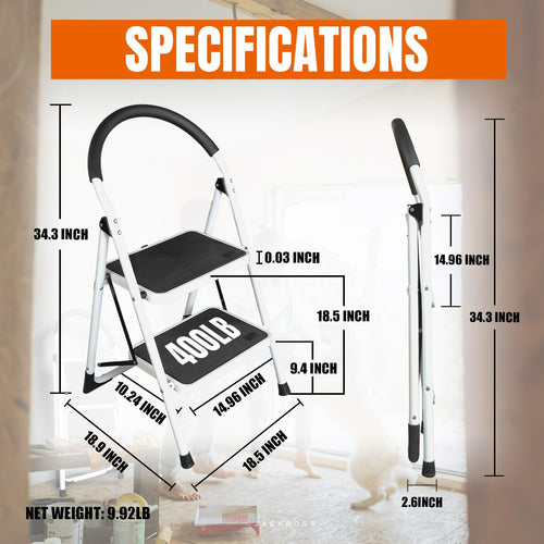 2 Step Folding Lightweight Step Stool with Anti-Slip Pedal 400 lbs Capacity J2217
