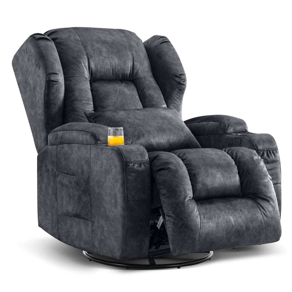 Manual Swivel Rocker Recliner Chair Velvet Grey U143