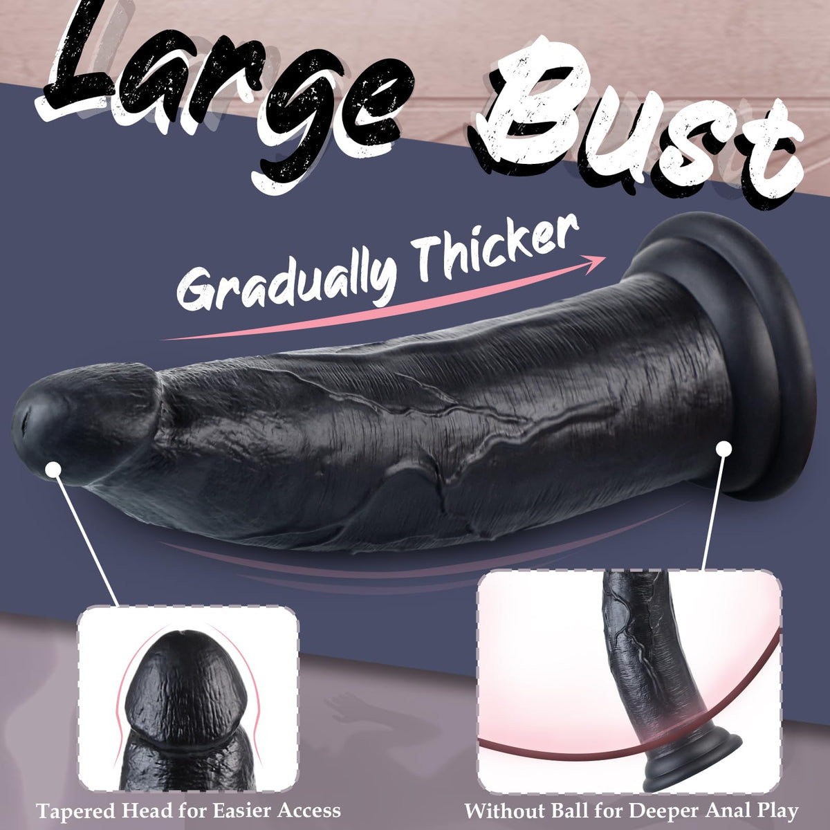 12 Inch Black Thick Anal Dildo B776
