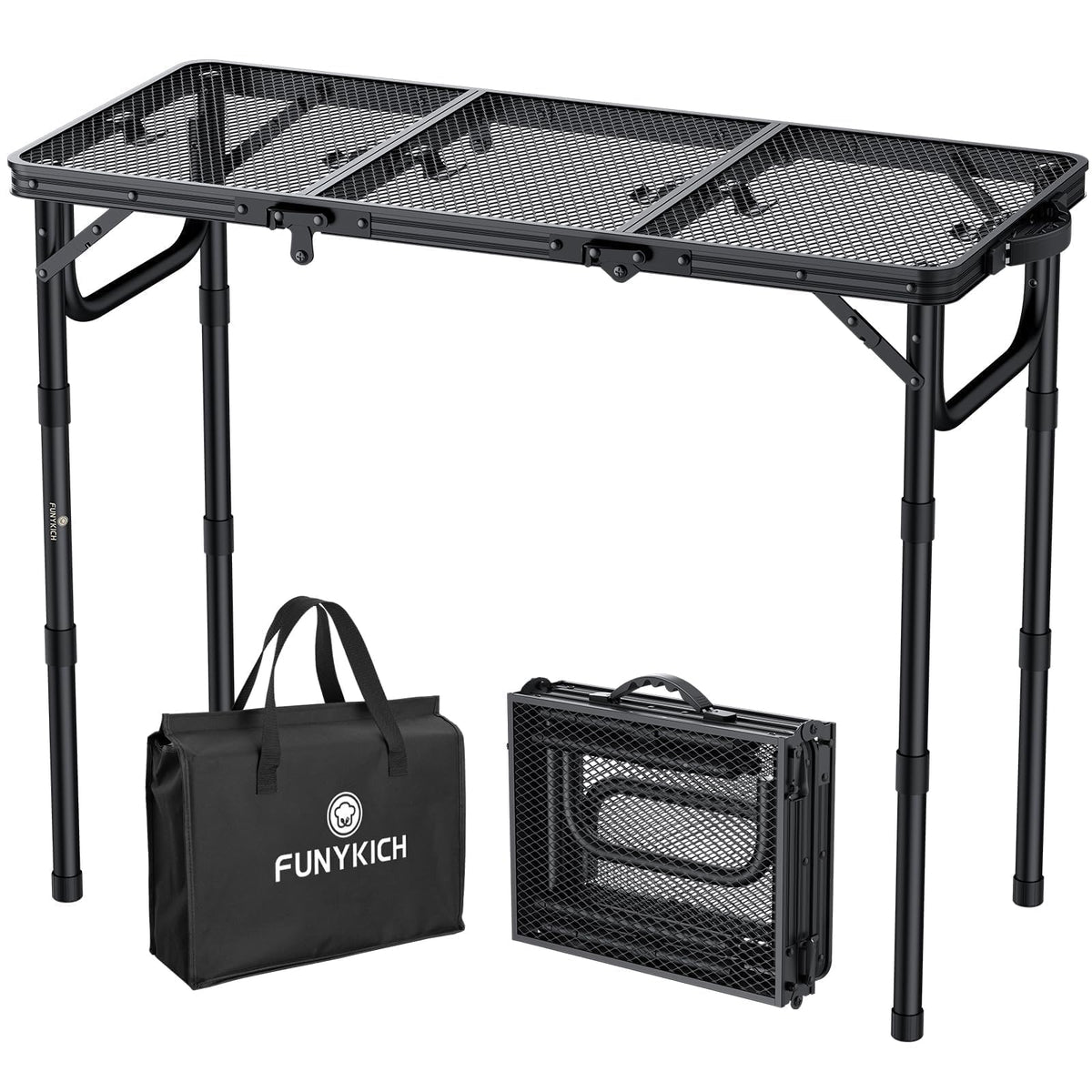 Folding Grill Table 3ft 3 Adjustable Heights Black K968