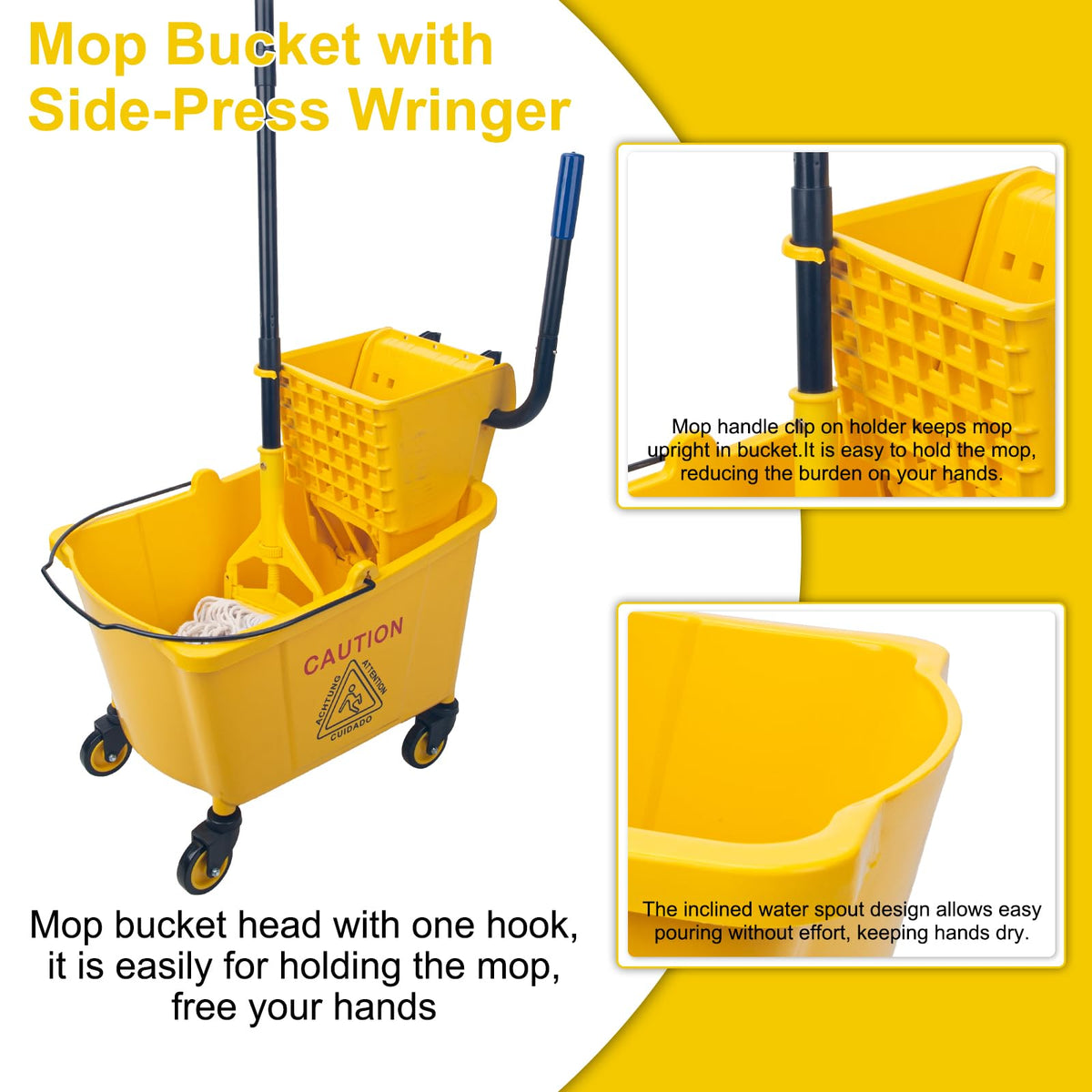 35 Quart Mop Bucket with Side Press Wringer on Wheels Y471675