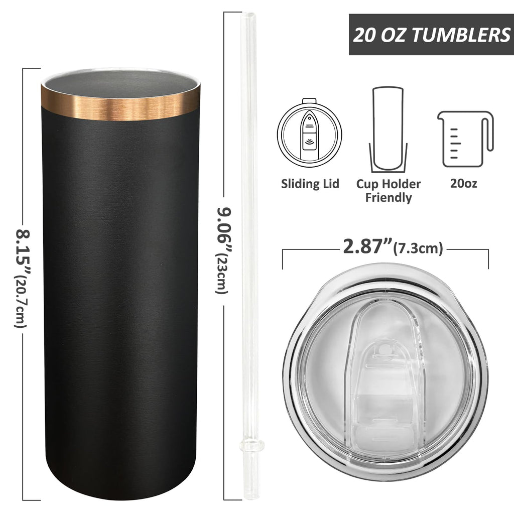 20 oz Skinny Tumblers with Lids and Straws Black A235670