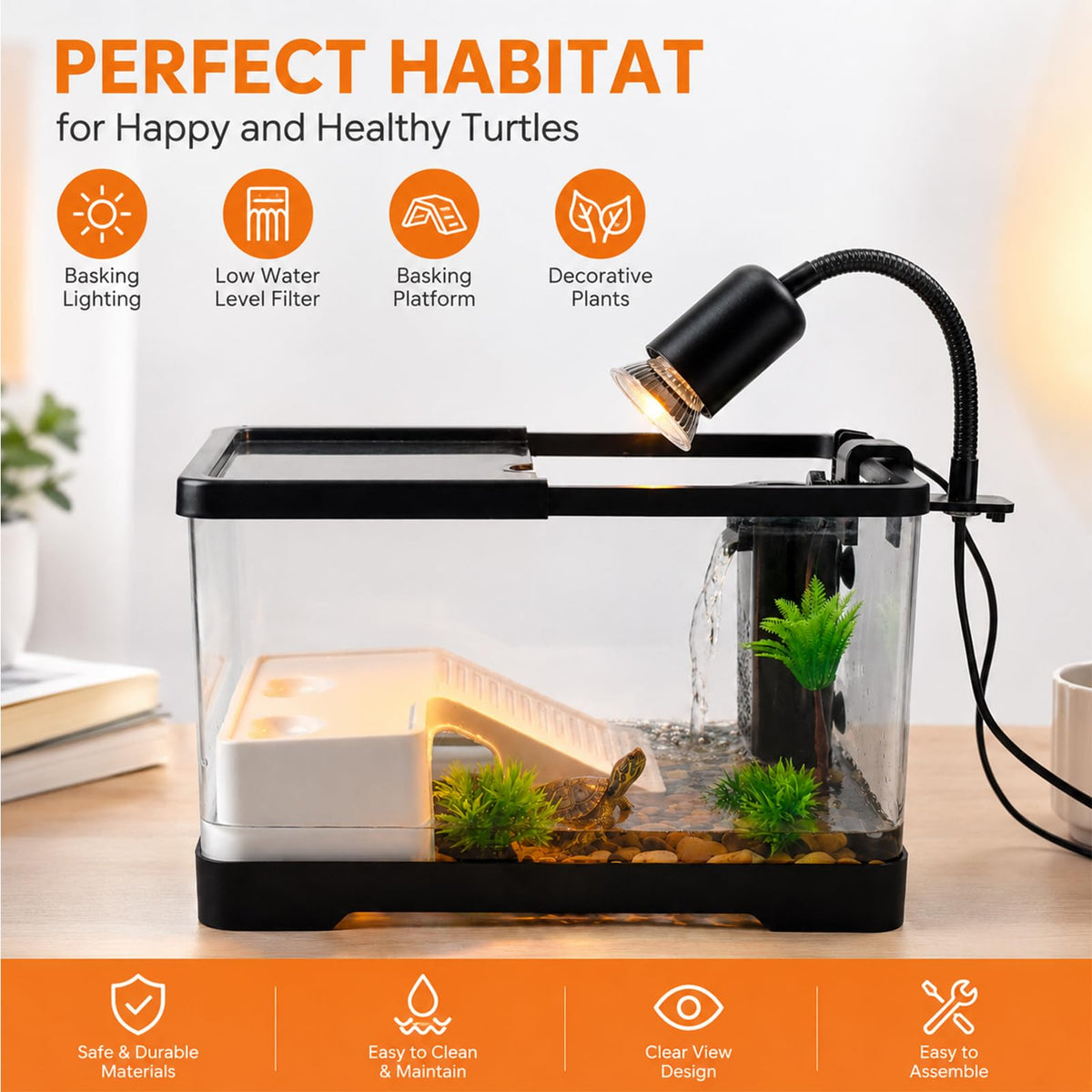Acrylic Aquarium Starter Kit with UVB/UVA Lamp, Filter, Basking Platform & Lid Q2546