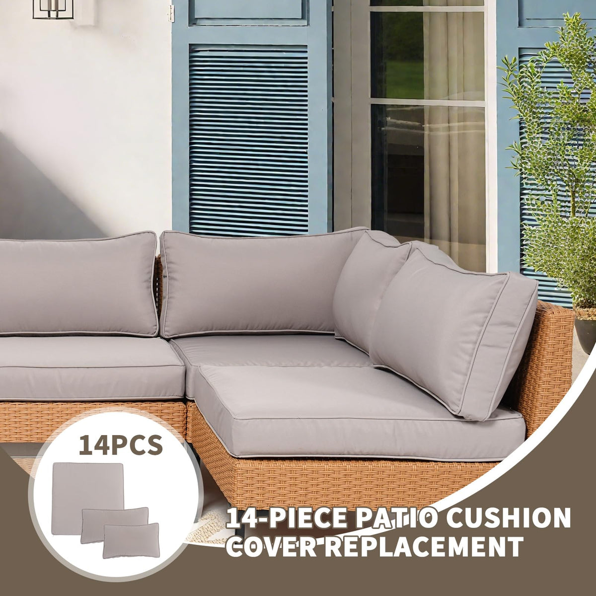 14 Piece Waterproof Outdoor Sofa Cushion Replacement with Zippers I542036