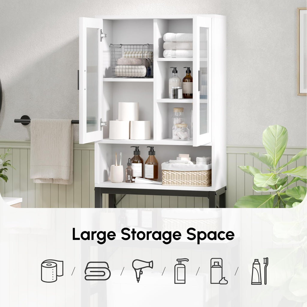 White Over The Toilet Storage Cabinet with Glass Doors T355