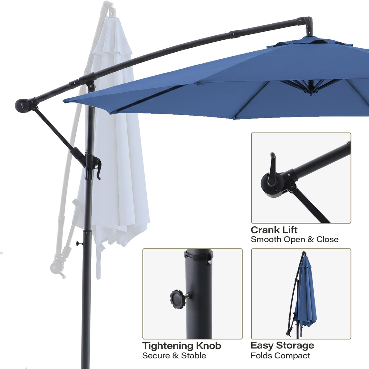 10ft Navy Blue Offset Cantilever Patio Umbrella X849049