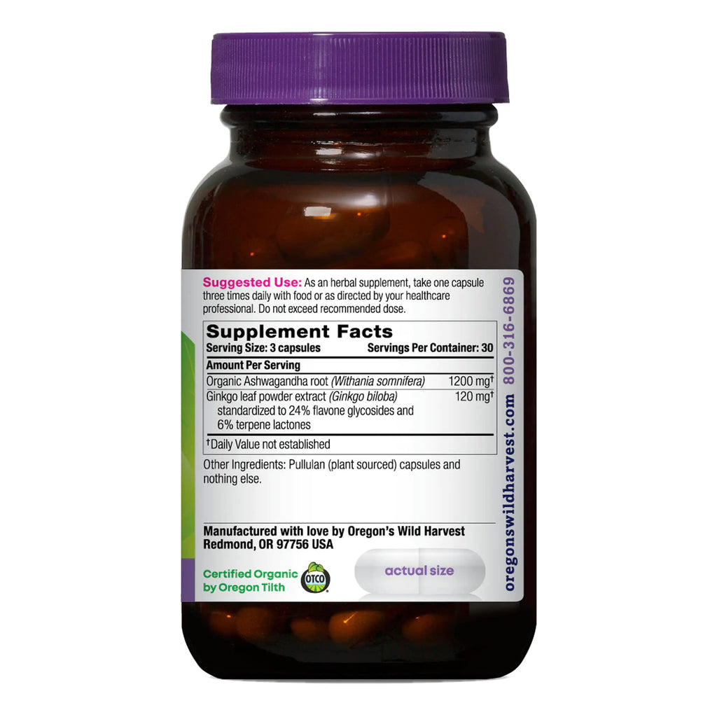Organic Ashwagandha Ginkgo Vegan Capsules 90 Count B927