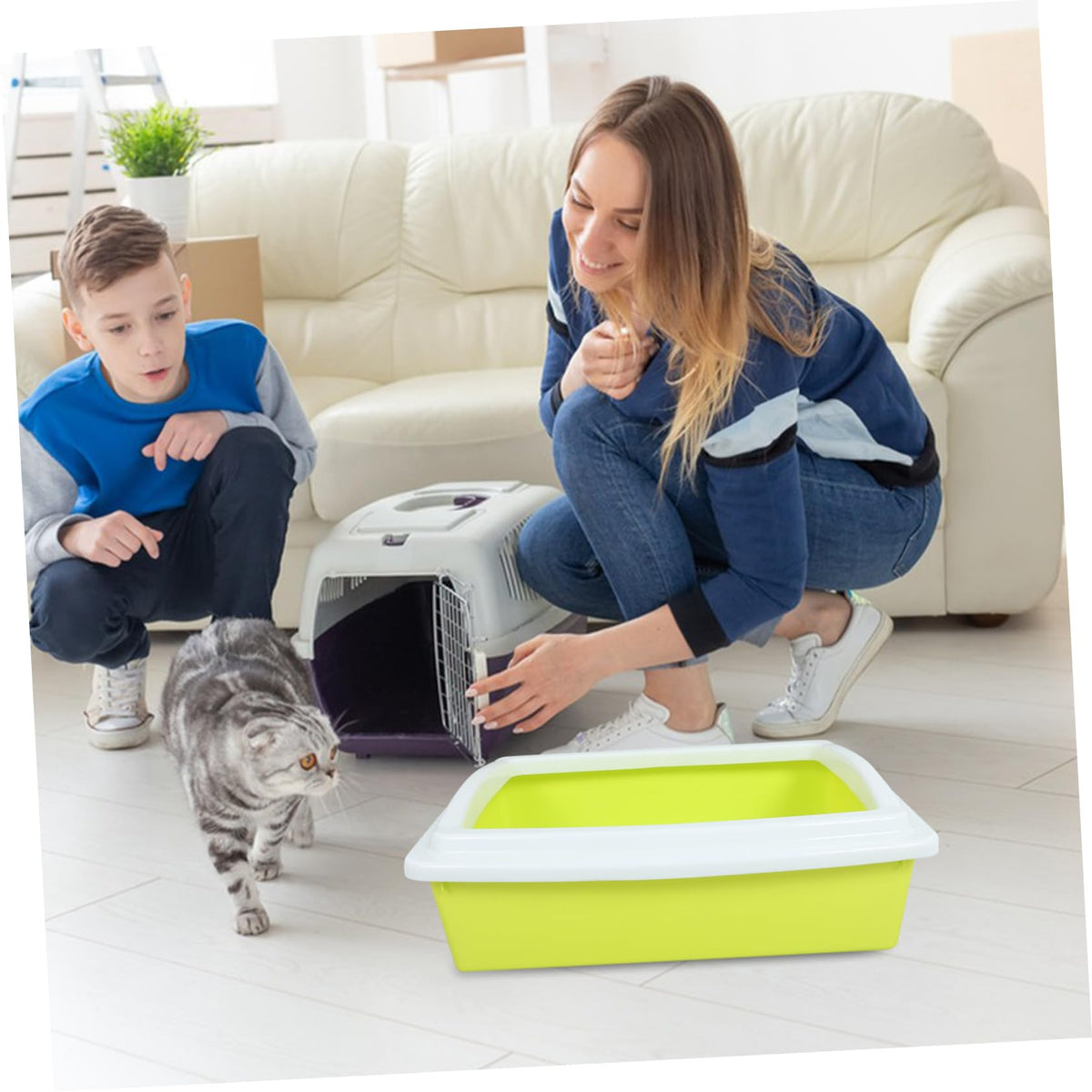 Open Top Cat Litter Box with Frame Semi-Enclosed L600474