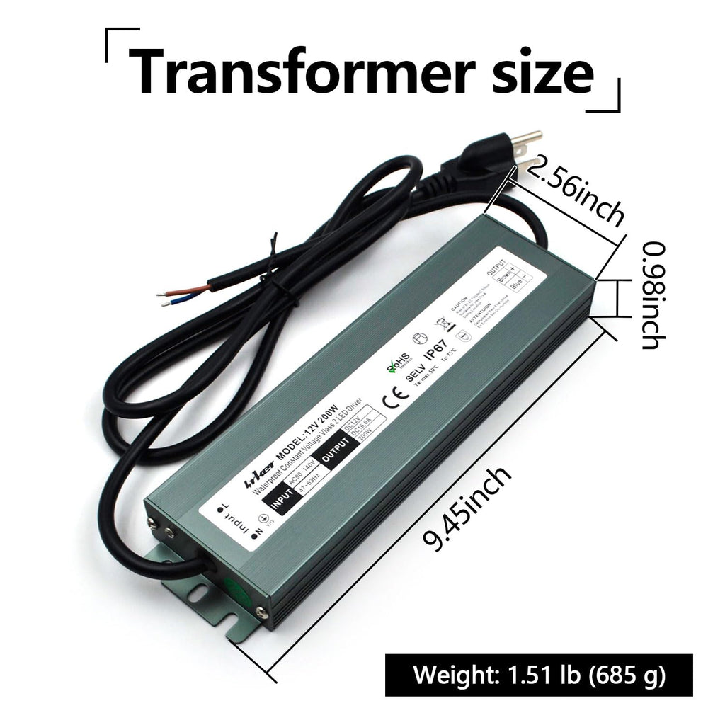 2 Pack 12V 200W Waterproof IP67 LED Driver S6009