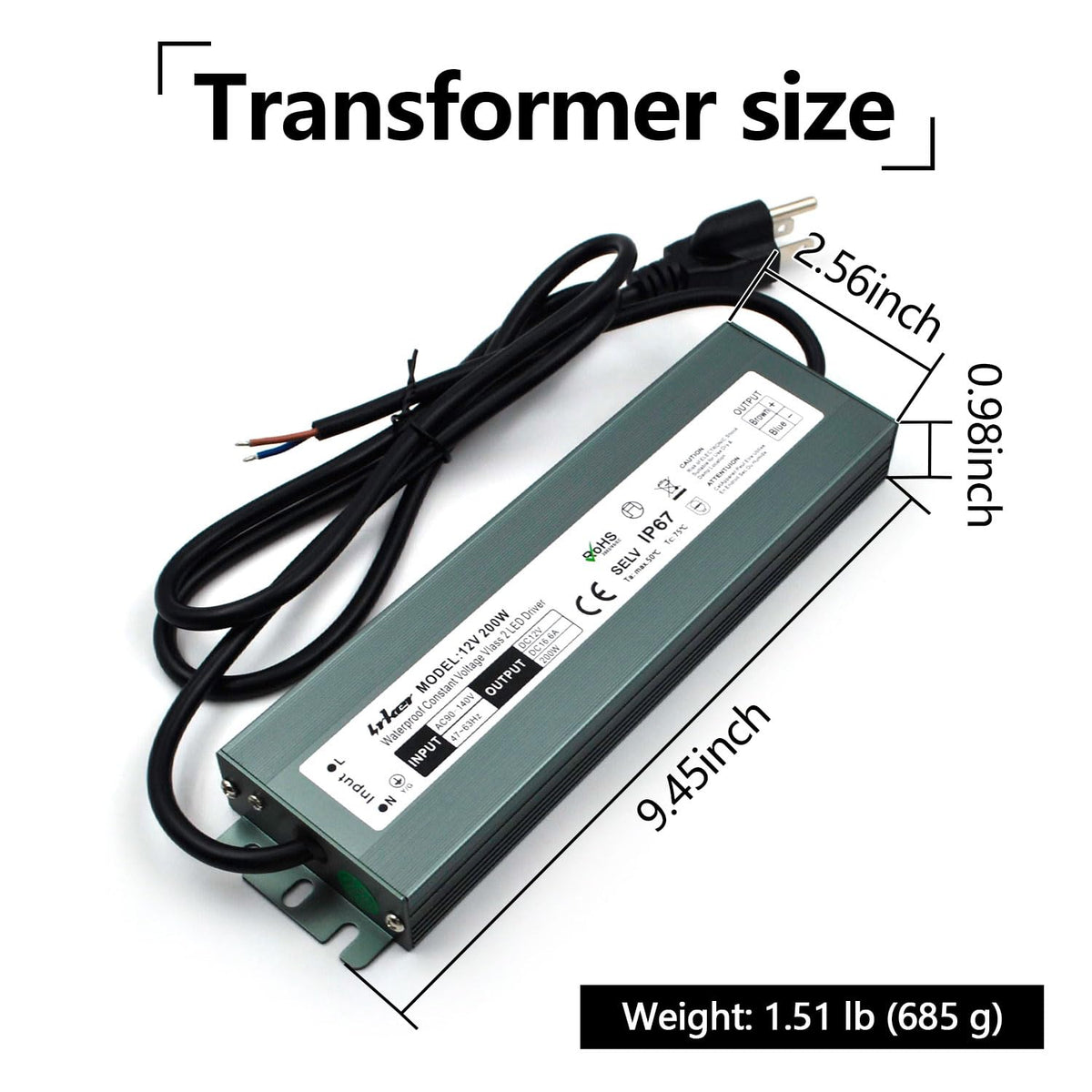 2 Pack 12V 200W Waterproof IP67 LED Driver S6009