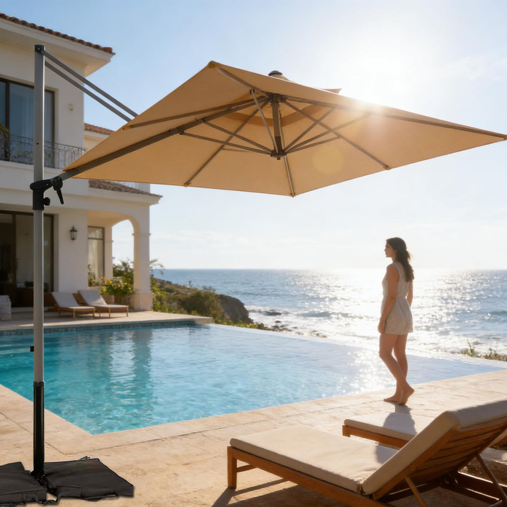 Rectangle Aluminum Offset Patio Umbrella, Beige F476392