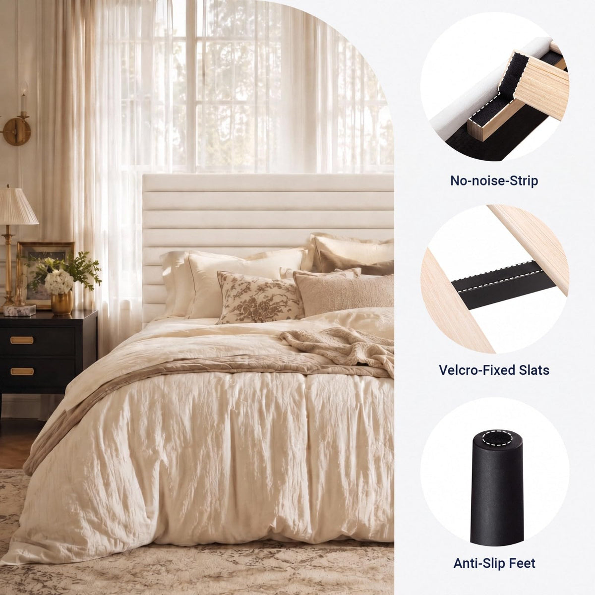 Queen Velvet Upholstered Bed Frame with Adjustable Headboard Z688246