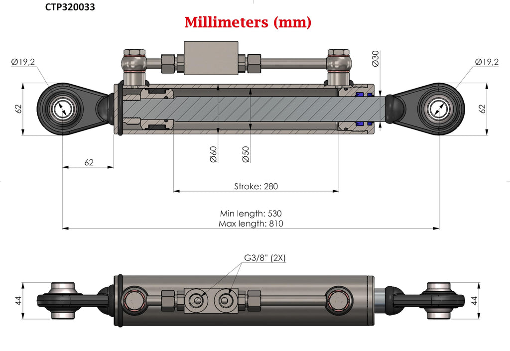 Hydraulic Top Link Cat 1-1 with Locking Block S799722