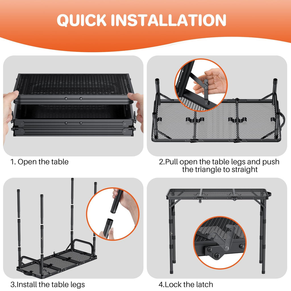 Folding Grill Table 3ft 3 Adjustable Heights Black K968