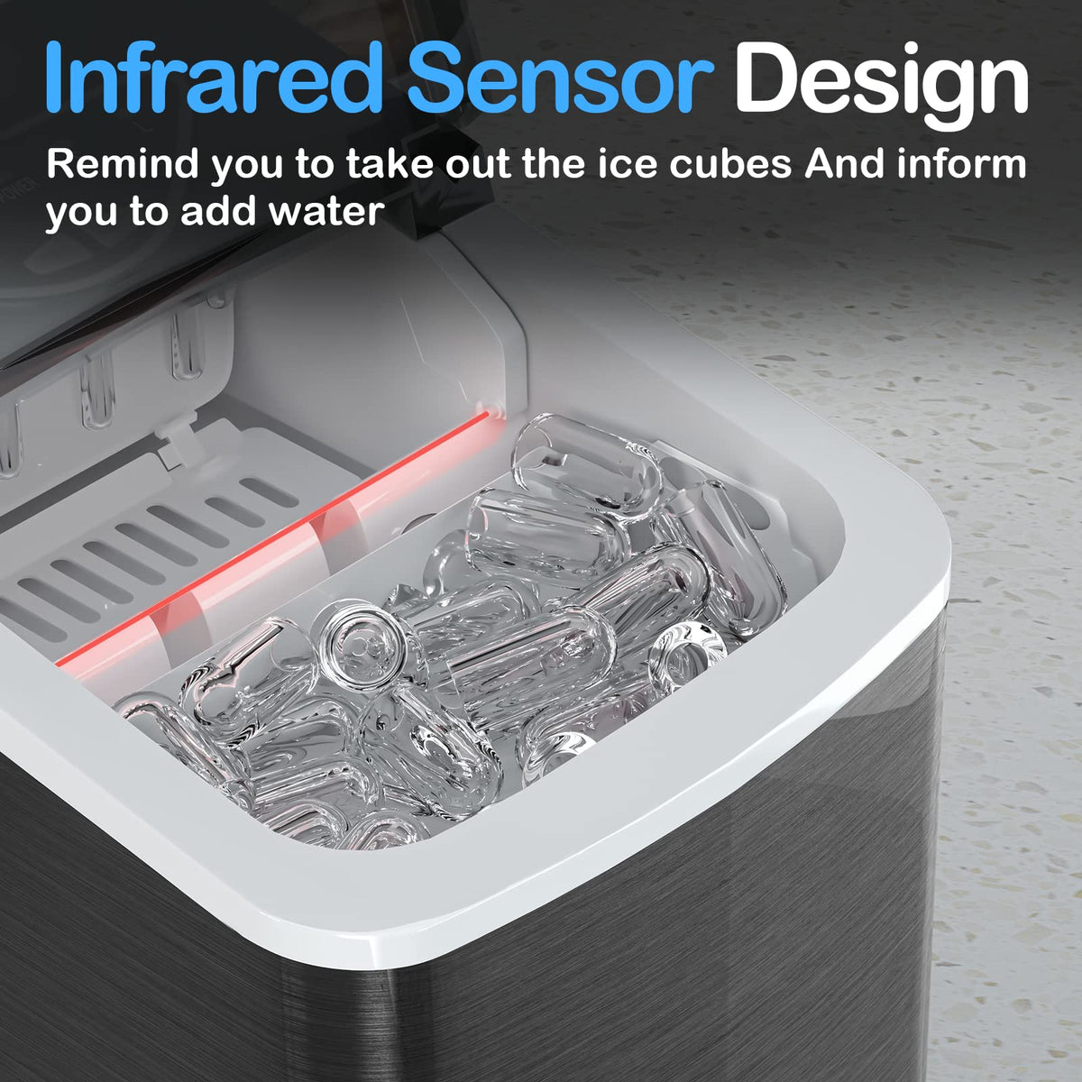 Black Countertop Ice Maker with Scoop and Basket U3606