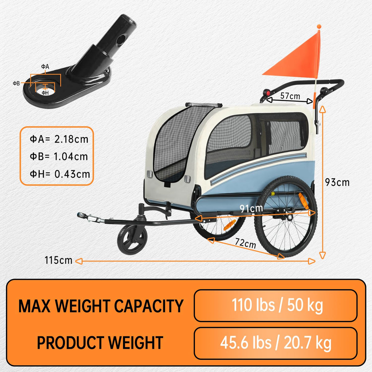 Dog Bike Trailer, 2-in-1 Pet Stroller Cart Bicycle Carrier, Folding with Quick Release Wheels N8447
