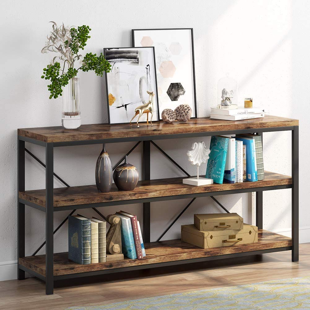 55 Inches 3 Tiers Console Table with Storage Shelves Y562