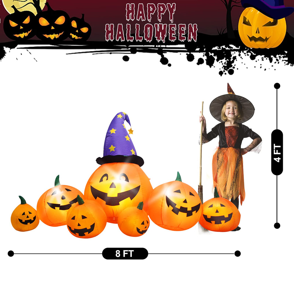 8 FT Inflatable Pumpkins and Witch Hat with Built-in LED Lights S659140