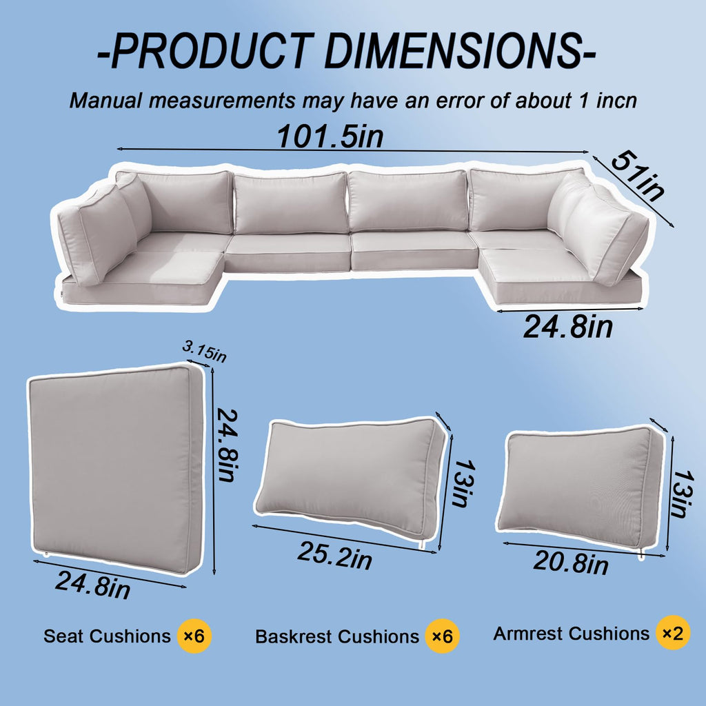 14 Piece Waterproof Outdoor Sofa Cushion Replacement with Zippers I542036