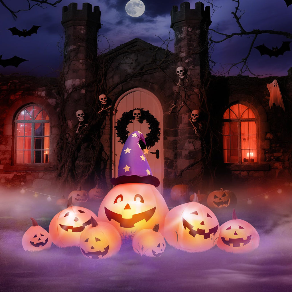 8 FT Inflatable Pumpkins and Witch Hat with Built-in LED Lights S659140