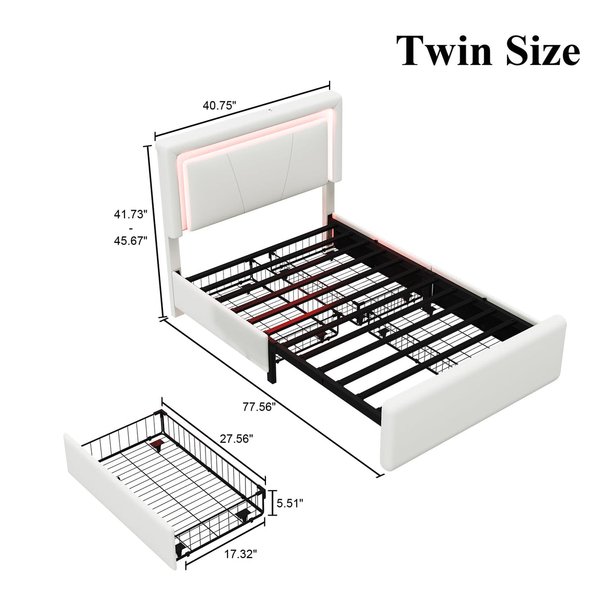 White Twin Size Bed Frame with 4 Storage Drawers Y5788