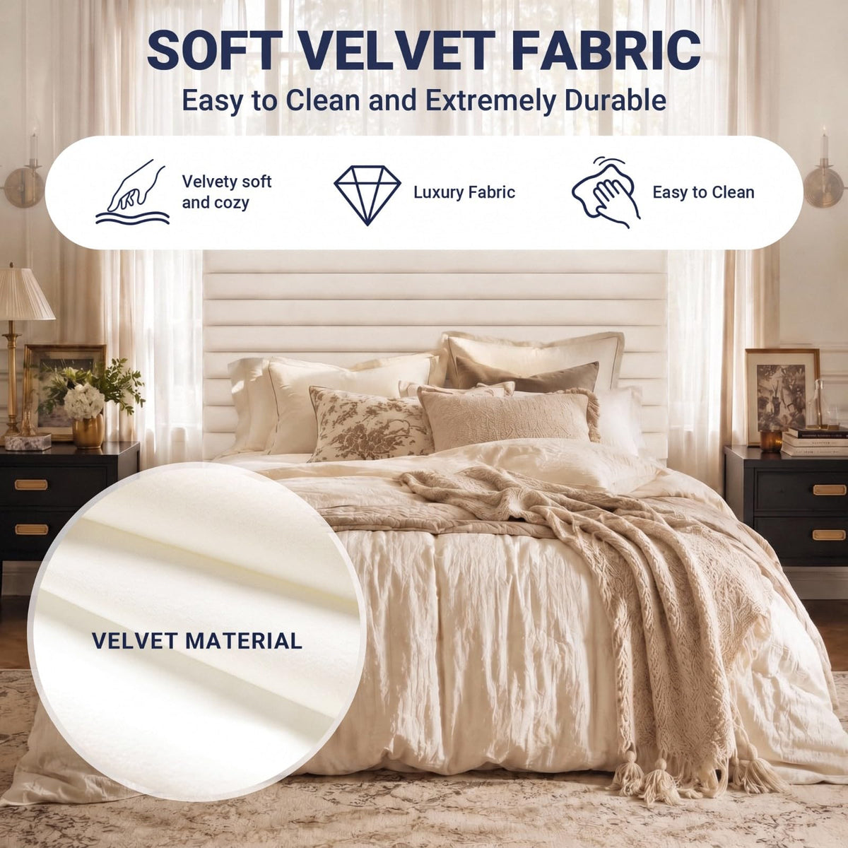 Queen Velvet Upholstered Bed Frame with Adjustable Headboard Z688246