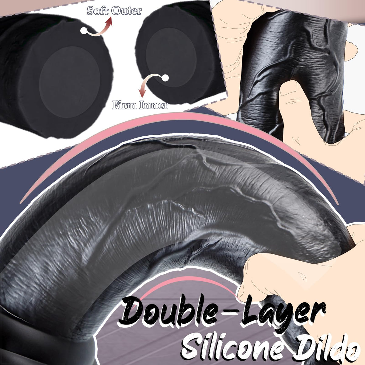 12 Inch Black Thick Anal Dildo B776