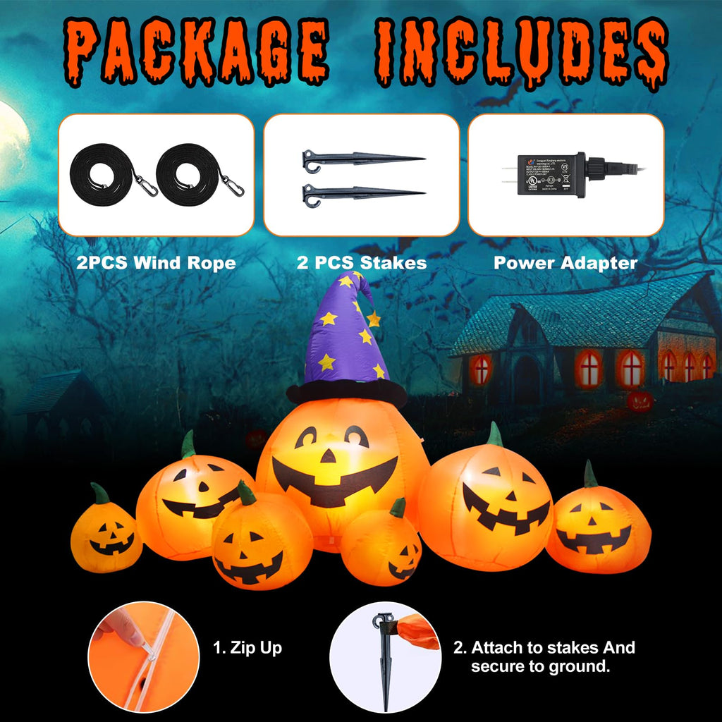 8 FT Inflatable Pumpkins and Witch Hat with Built-in LED Lights S659140