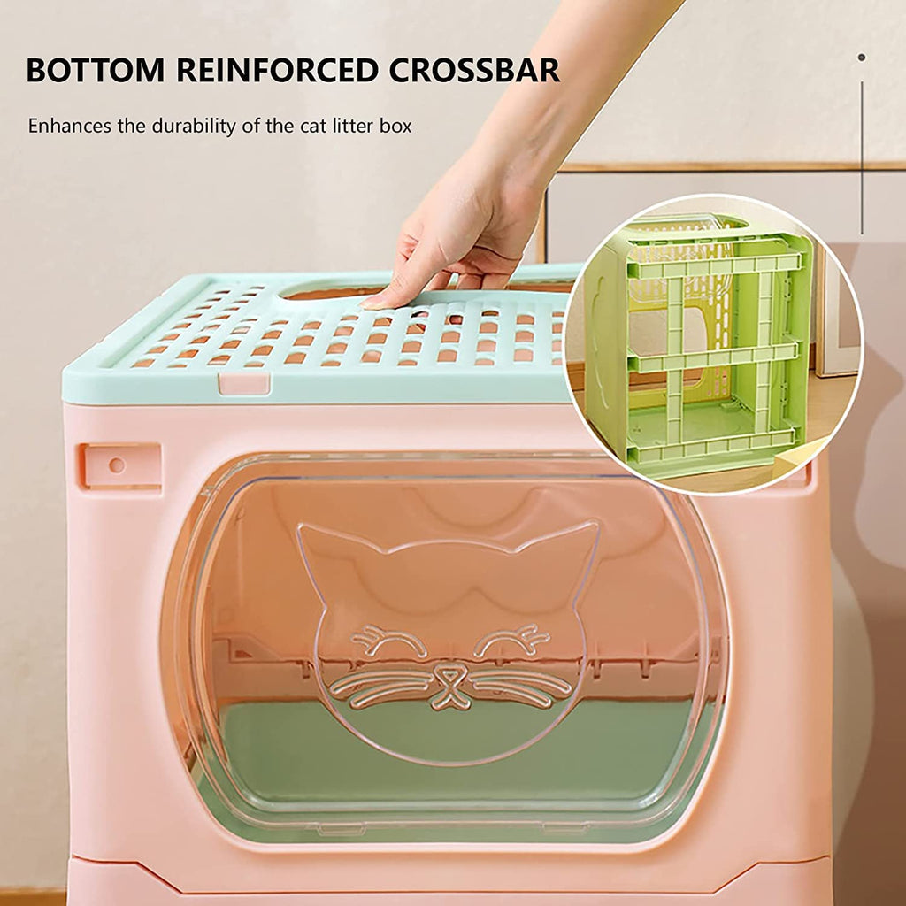 Foldable Top Entry Cat Litter Box with Lid and Scoop V470